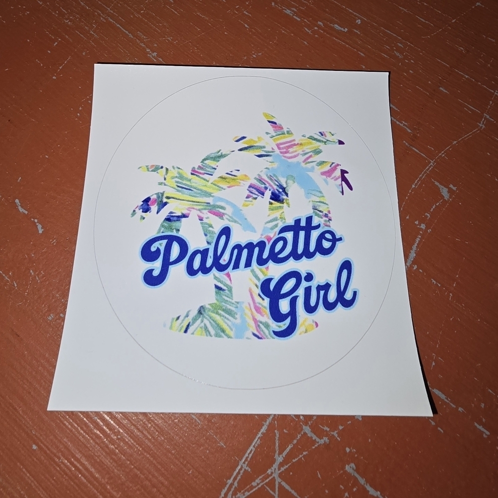 Palmetto Girl Sticker with Colorful Palm Swaying Design 3in Round